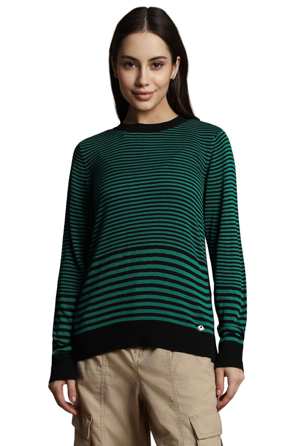 Allen Solly Women Regular Fit Striped Casual Full Sleeve Round Neck Top