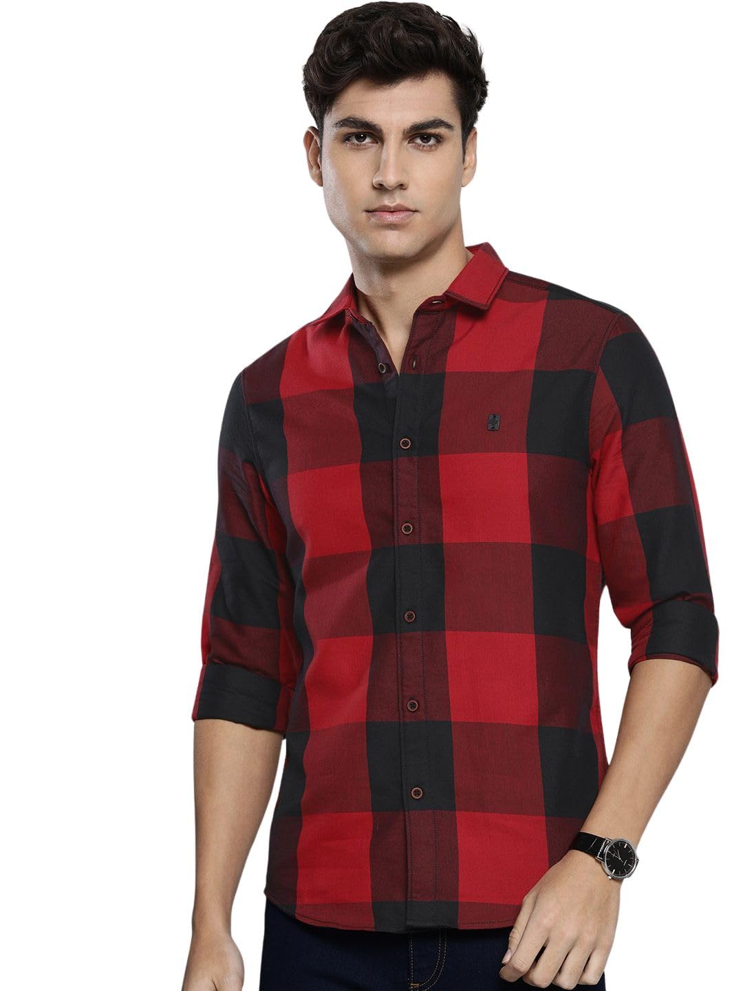The Indian Garage Co Men Red Regular Fit Checkered Casual Shirt