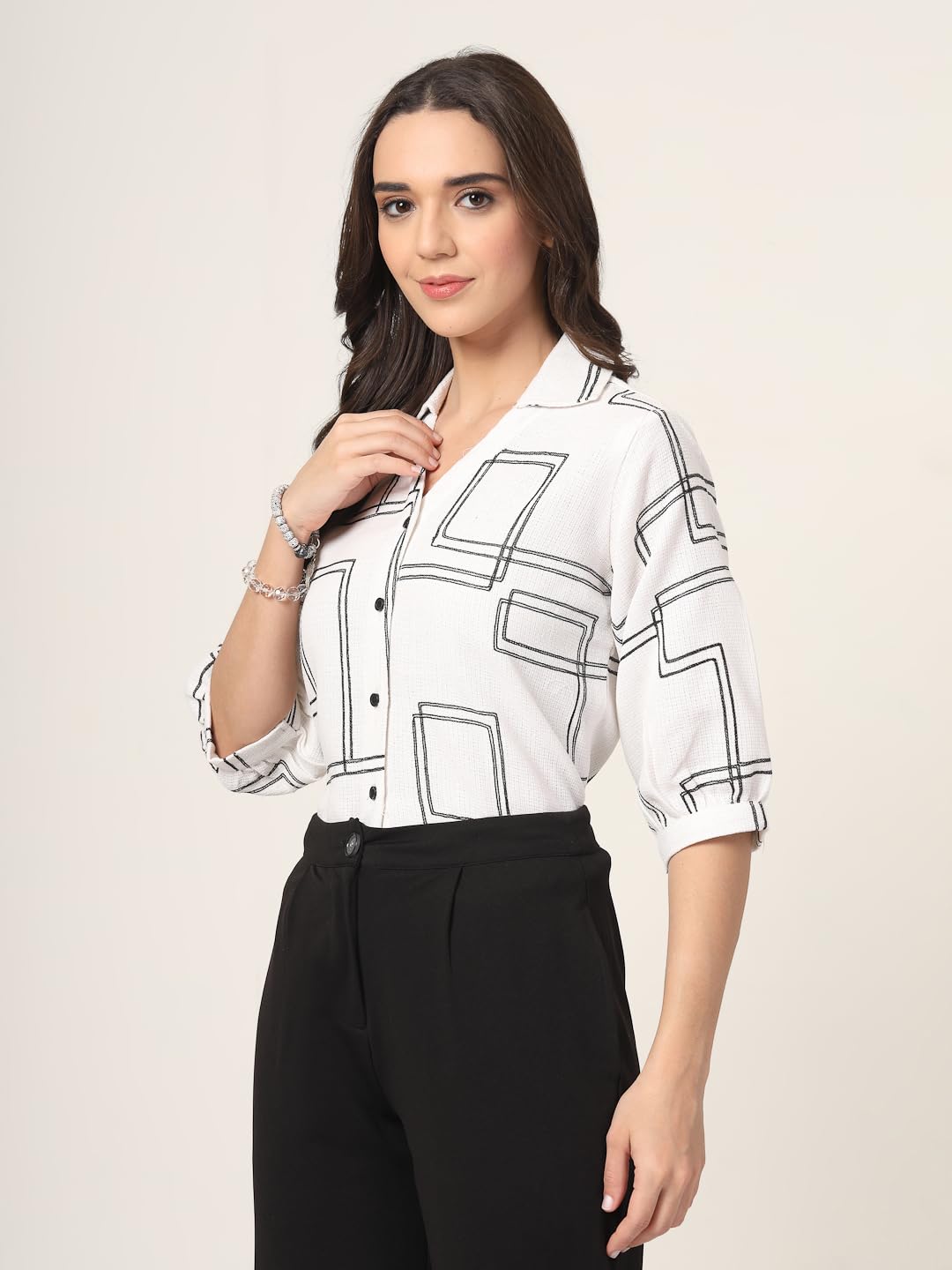 Style Quotient Women White and Black Oversize Shirt