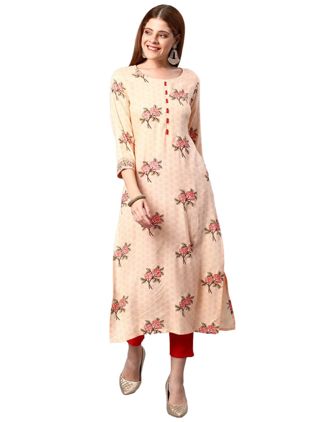 GoSriKi Womens Cotton Blend Traditional Straight Printed Kurta and Pant Set (AMD 22-GS)