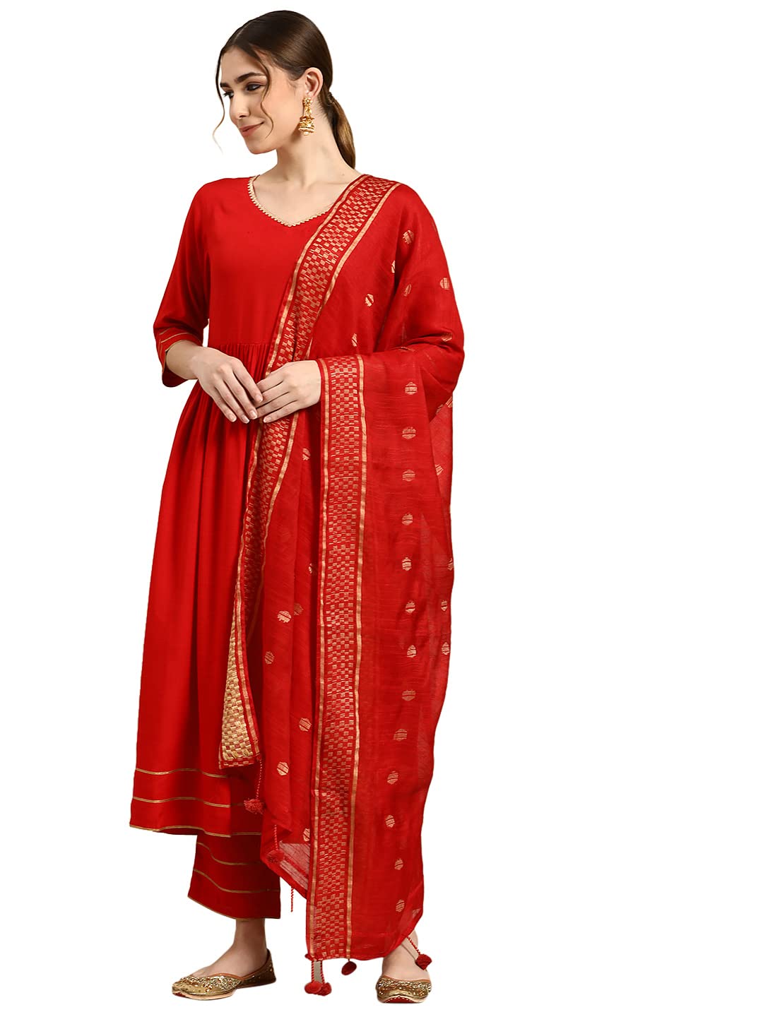 Libas WomenS Viscose Rayon Salwar Suit Set (Gs711_Red