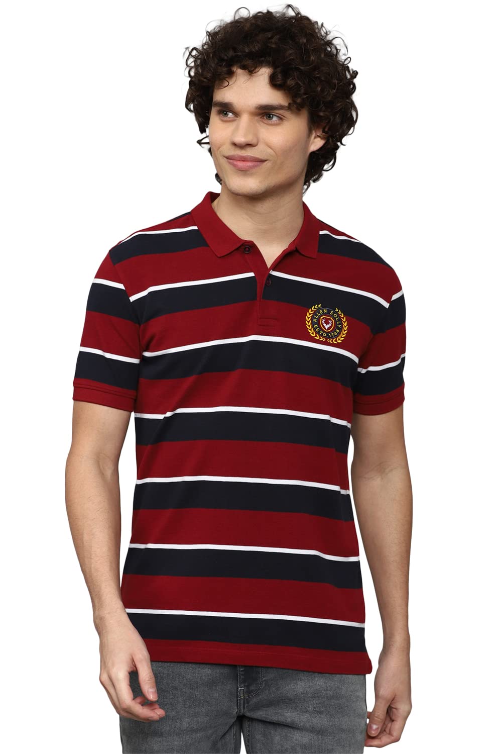 Allen Solly Men Regular Fit Striped Polo Neck Polo Shirt