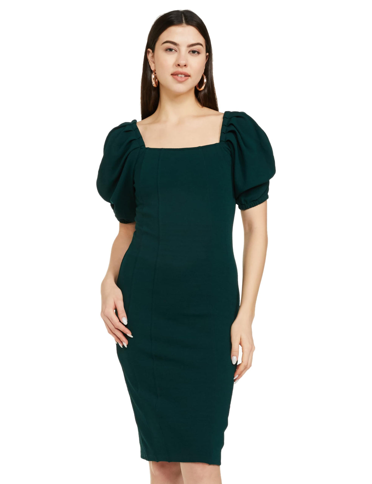 Ketch WomenS Polyester Blend Classic Calf Length Casual Dress (Khj6000078 Green
