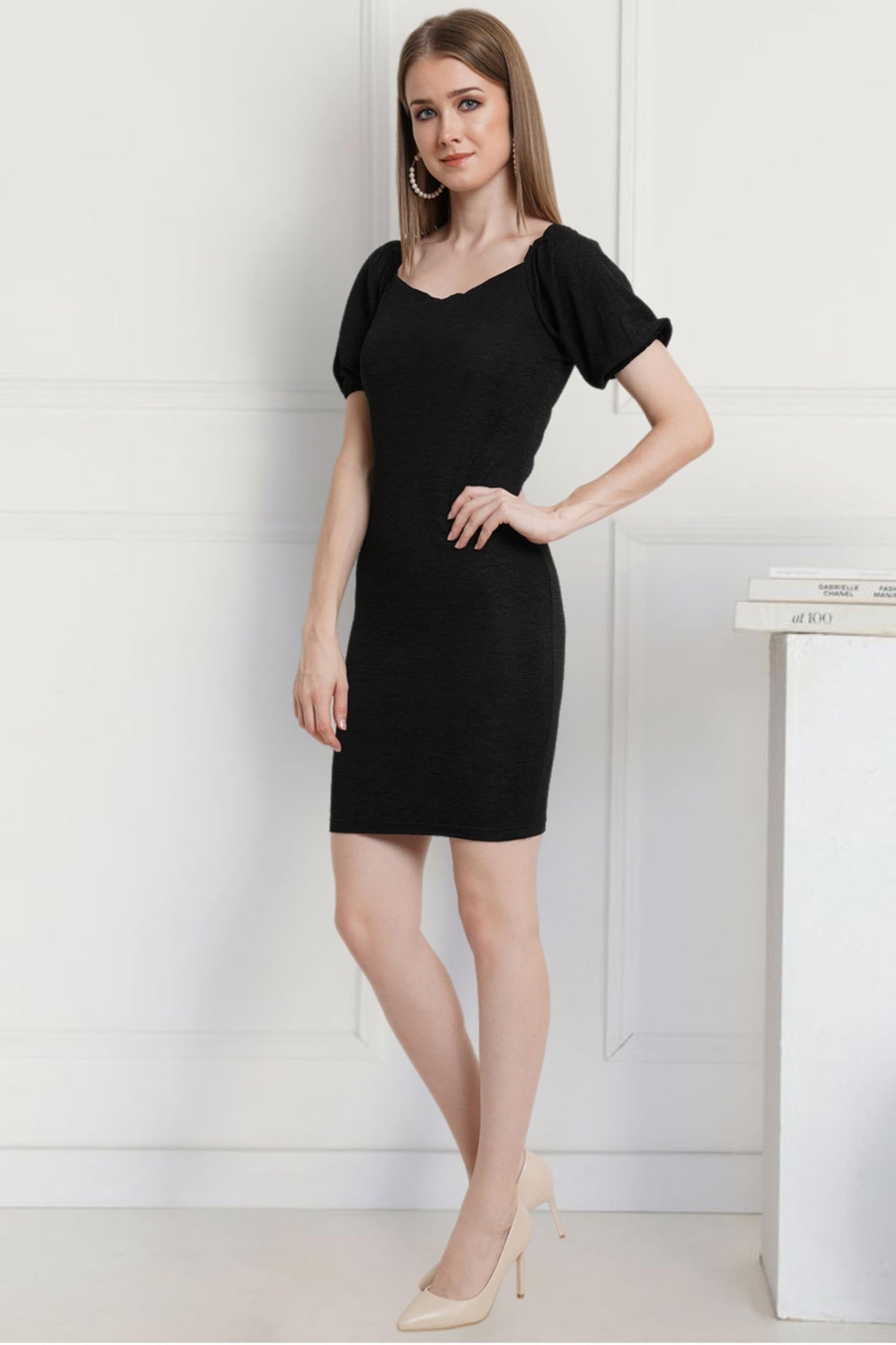 Popwings Casual Bocycon Designer Dress For Women Black