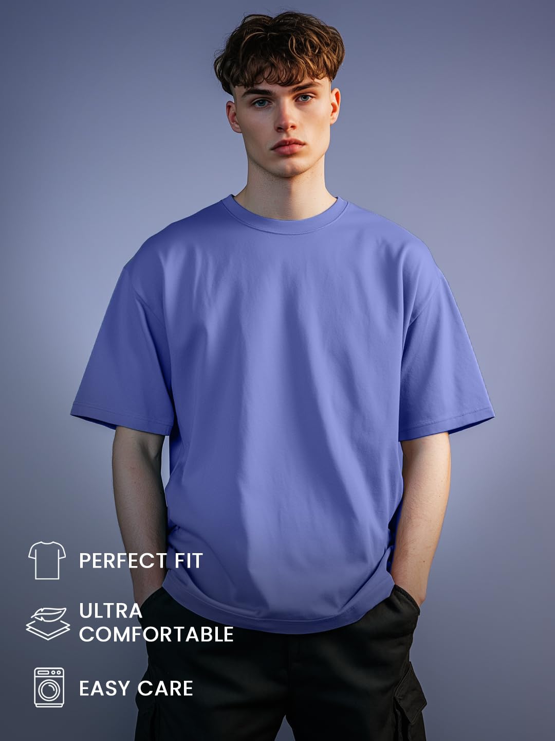 Nobero MenS Solid Oversized Fit T-Shirt (1M-Twts-R0039_Periwinkle