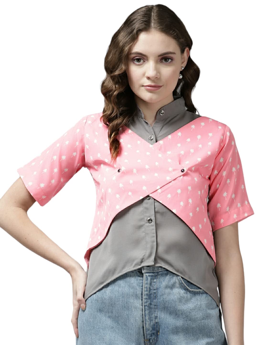 Aarika Women's Regular Fit Shirt (TP-W-M-12367_Grey-Pink S)
