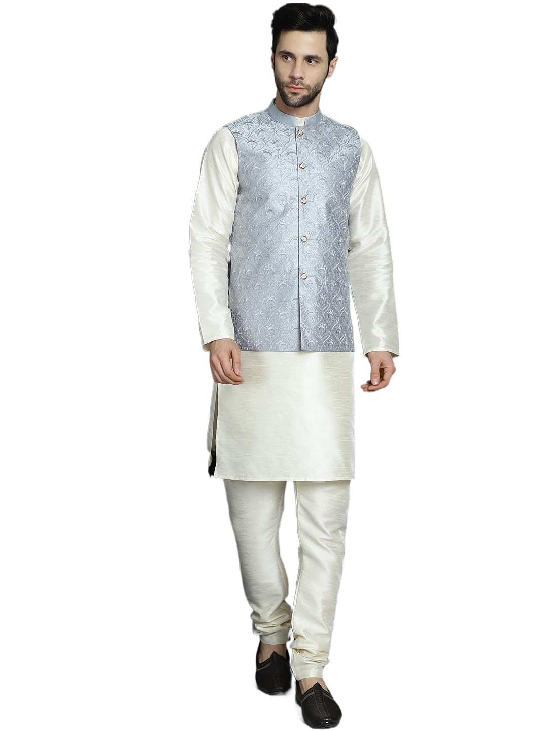 Jompers Mens Sequins And Embroidered Nehru Jacket With Kurta Pyjama Set