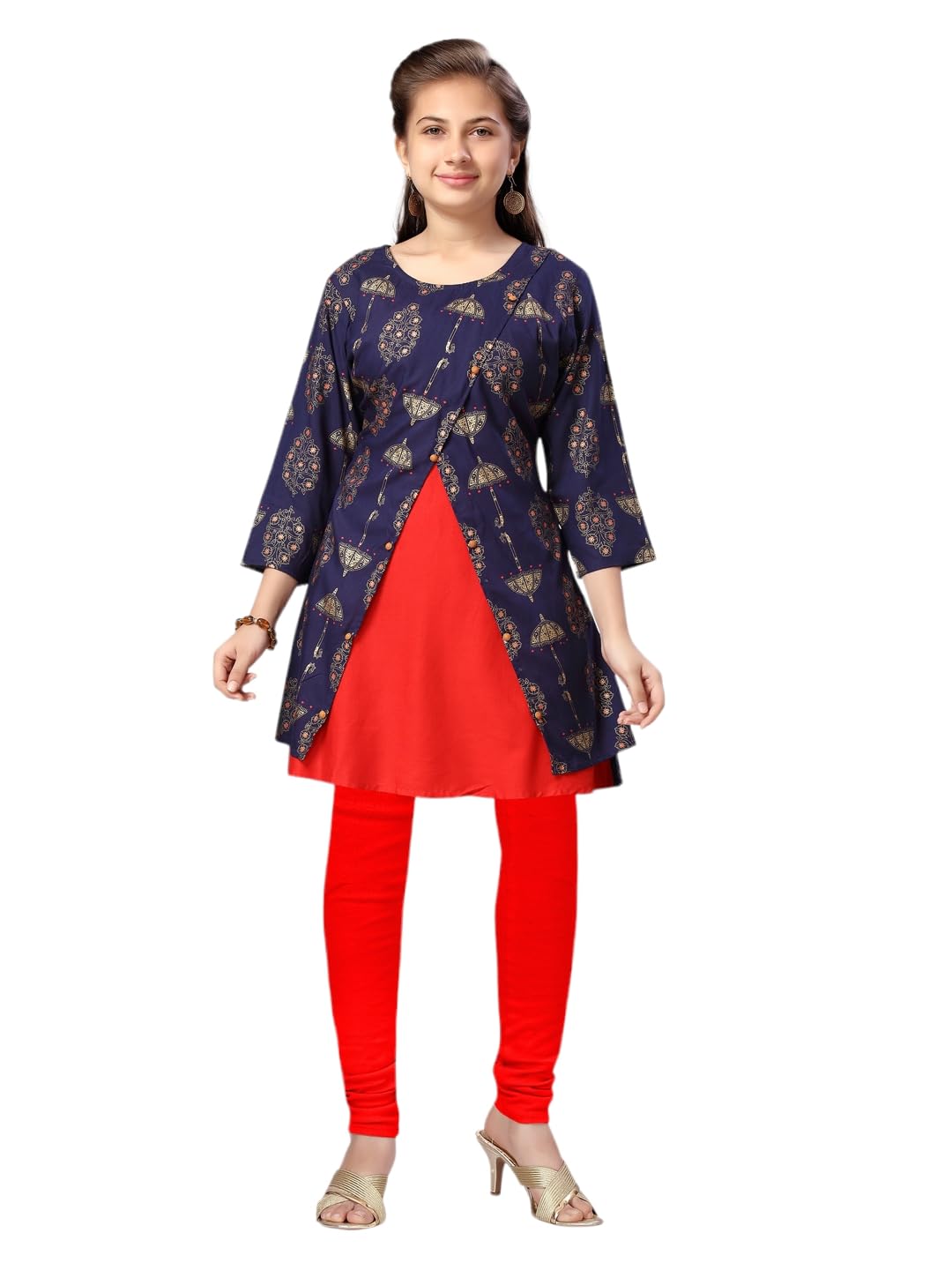 Aarika Girls Navy Blue-Red Kurti Legging Set (KL-3128-BLUE-RED-32)