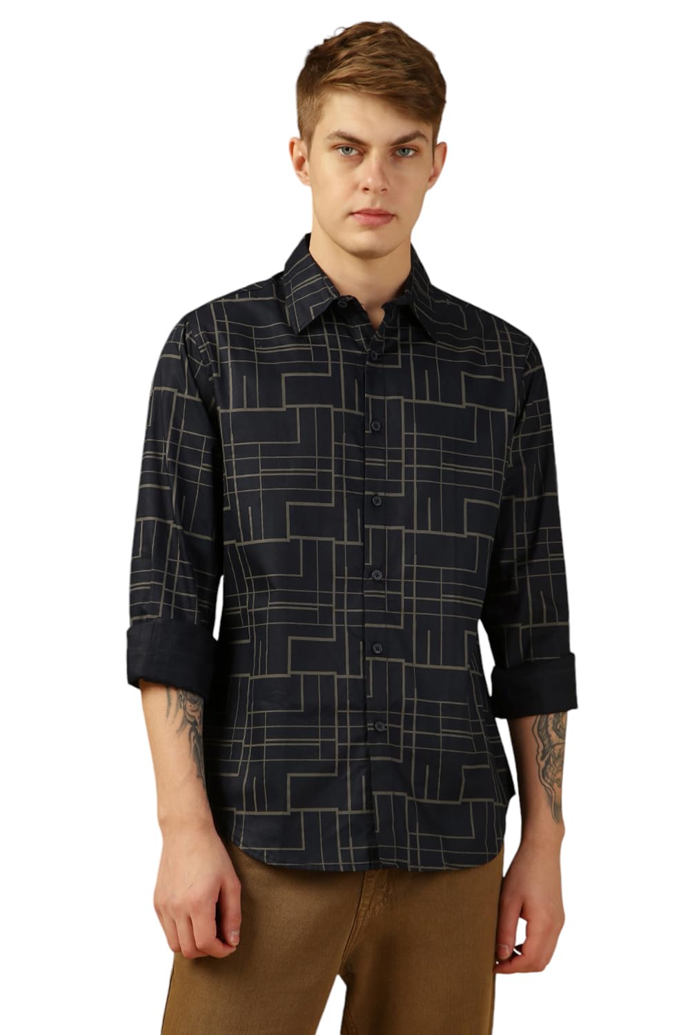 Dennis Lingo MenS Blue Full Sleeve Spread Collar Printed Regular Fit Casual Shirt