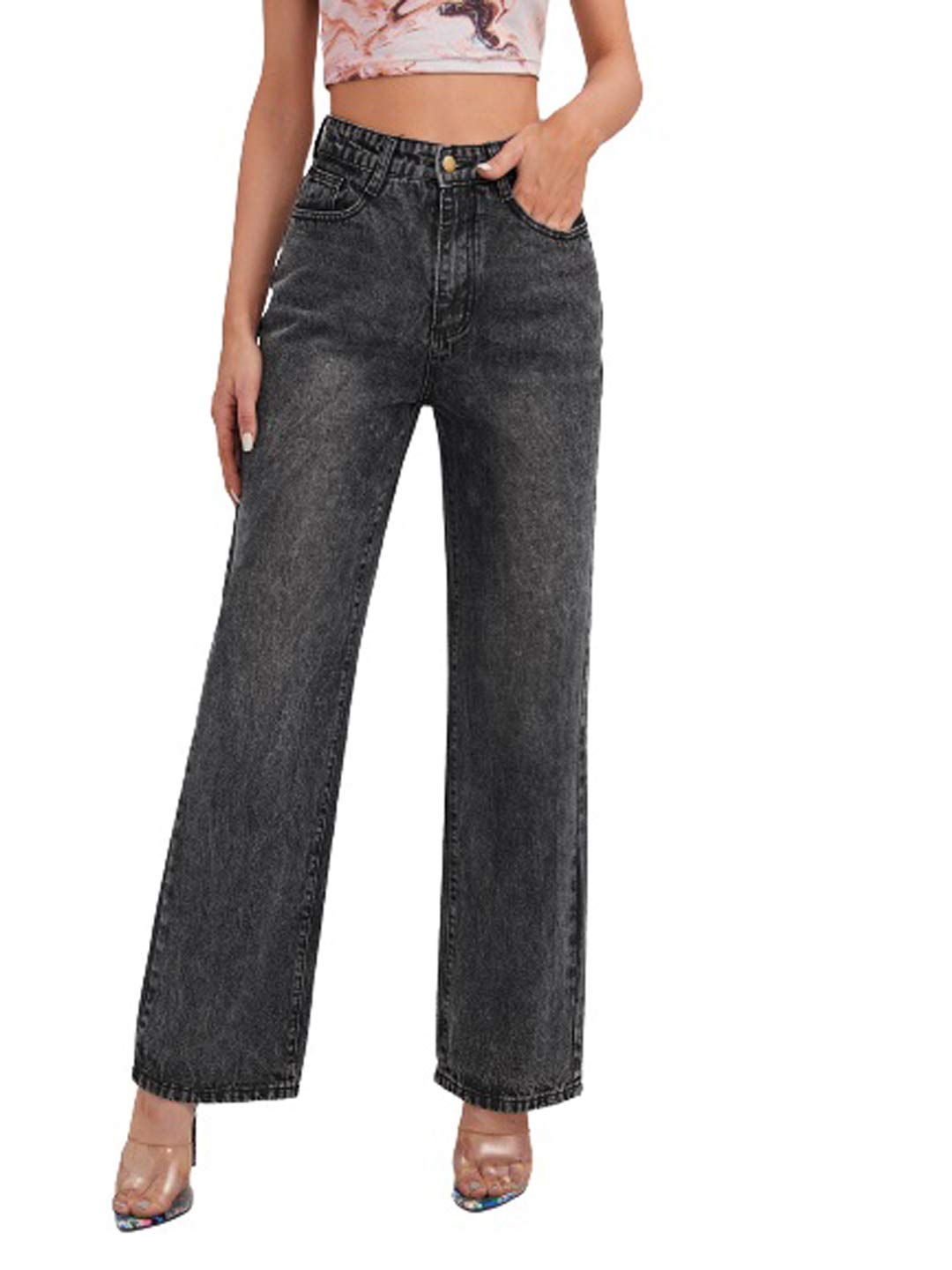 KOTTY Women High Rise Cotton Lycra Blend Ankle Length Jeans Black