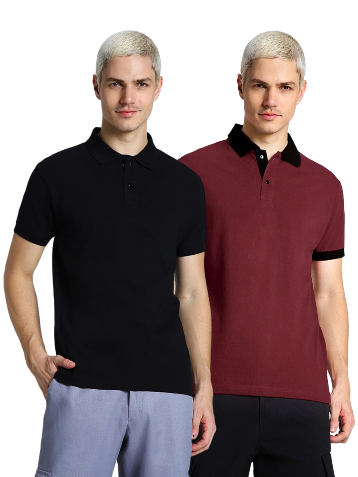 Veirdo Mens 100% Cotton Regular Fit Solid Plain Classic Polo Collar T-Shirt