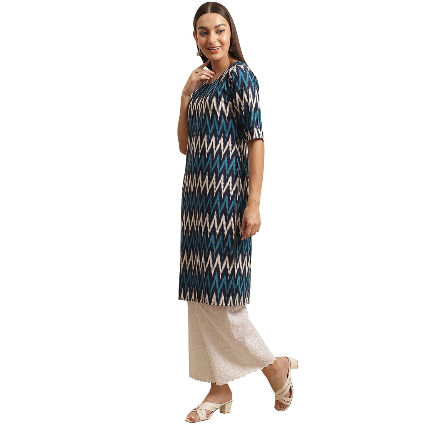 Patlani WomenS A-Line-Crepe Kurti. White