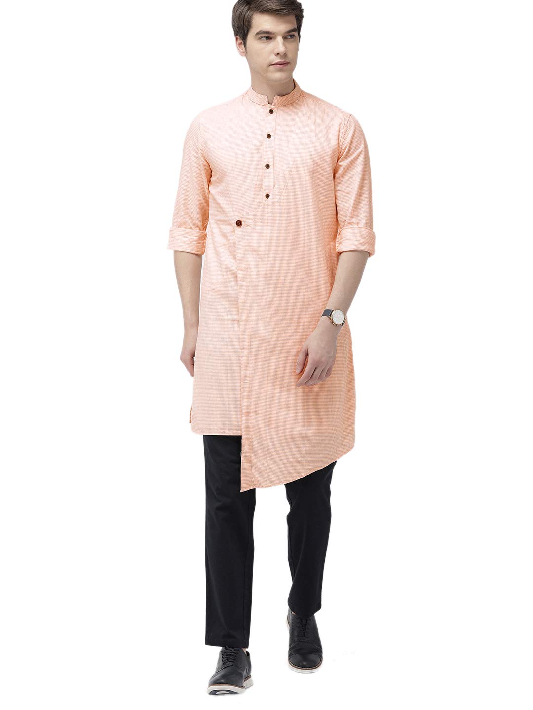 The Indian Garage Co MenS Cotton Kurta (1019-Ck22L46-03- Orange_X-Large)