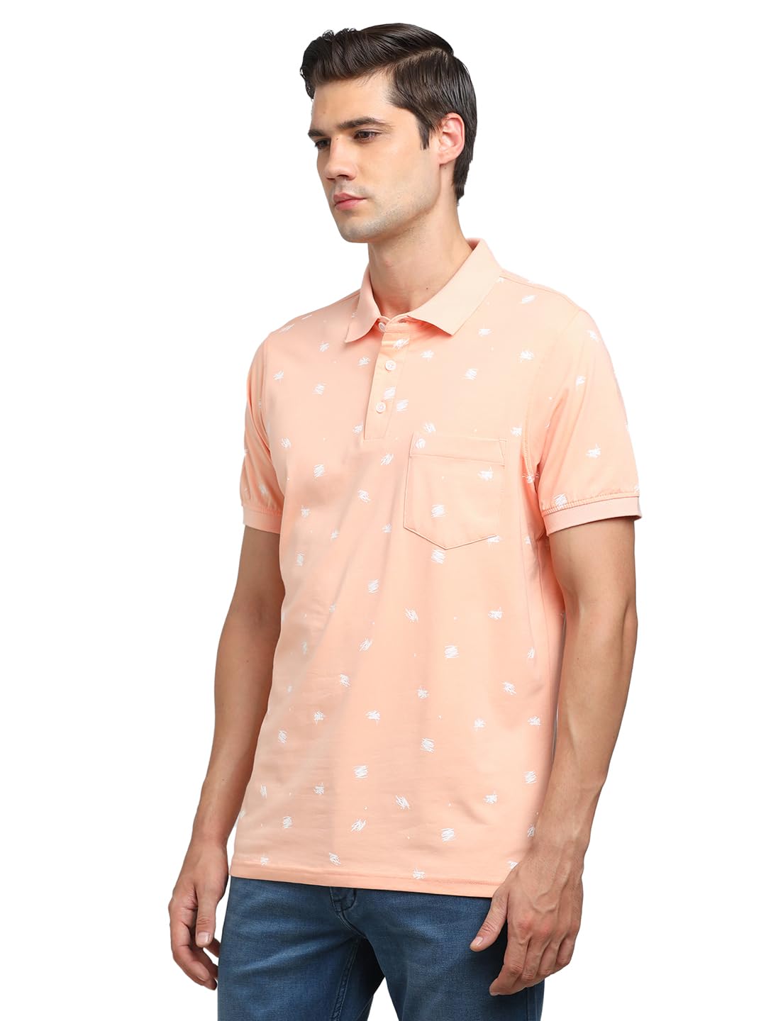 Turtle Men Knitted Slim Fit Peach Polo T-Shirt