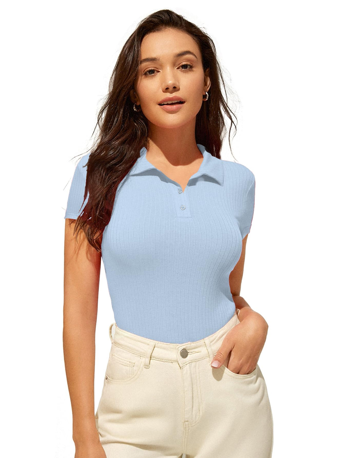 AVANOVA Slim Fit Western for Womens Ruched Solid Tunic Top_Sky Blue