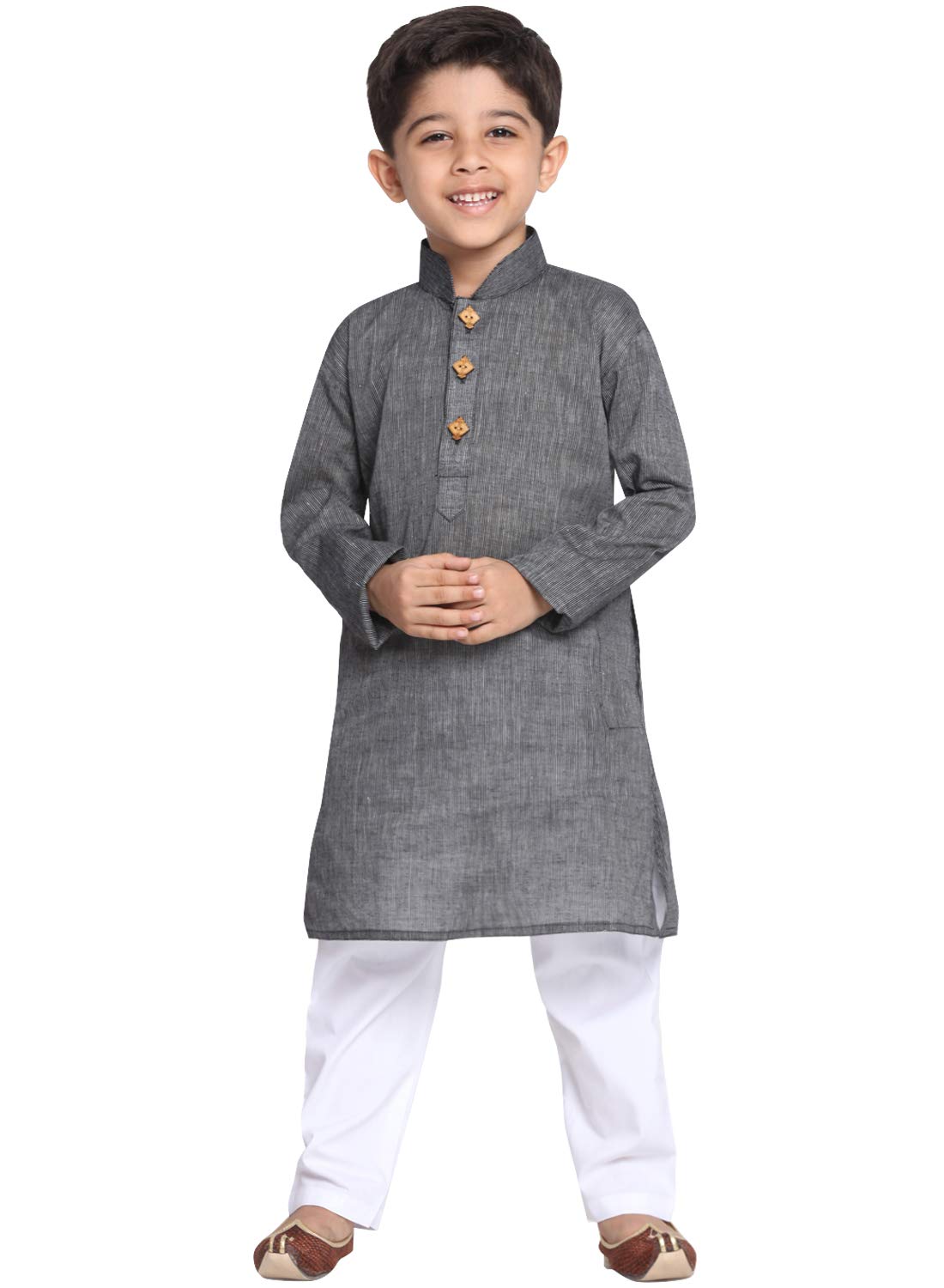 Jbn Creation Boys Pure Cotton Black And White Kurta Pyjama Set - Ethnic Elegance For Festivals | Comfortable Traditional Pure So