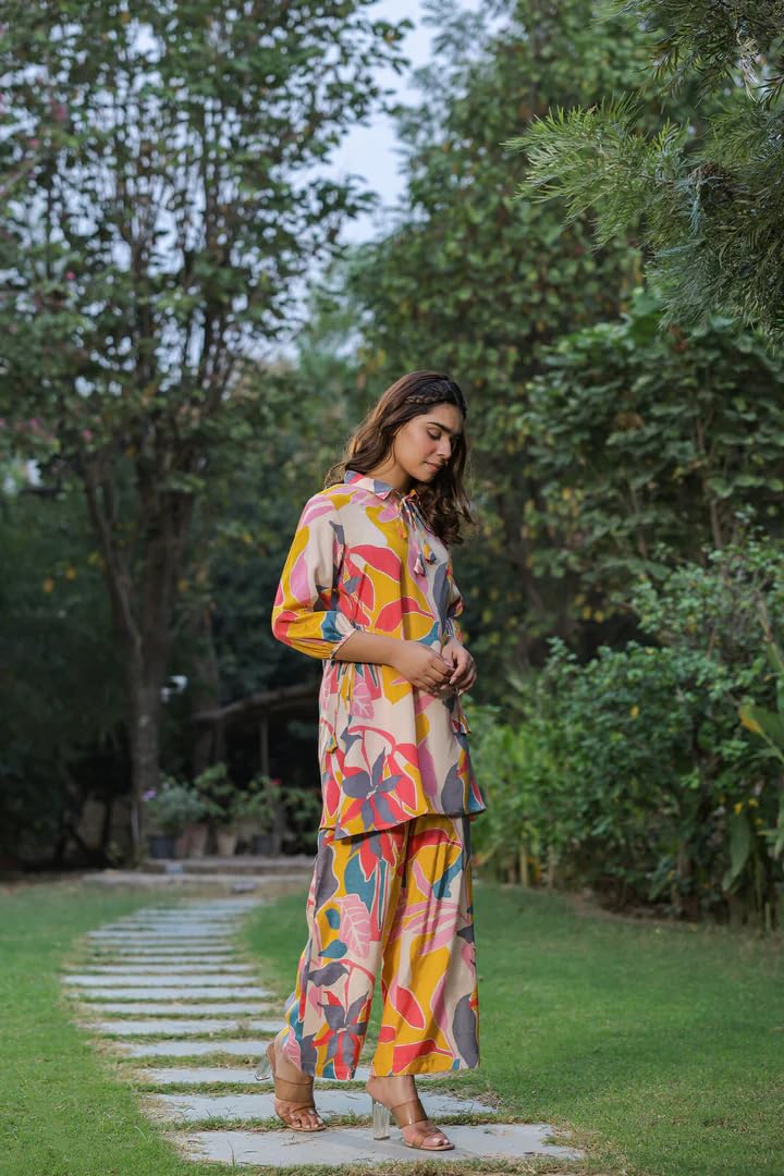 Leriya Fashion Women'S Rayon Floral Regular Western Co-Ord Set (Lf-W1936&Tr958_Yellow_2Xl)