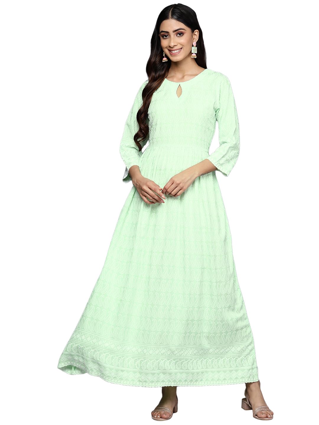 Libas WomenS Rayon Fit And Flare Maxi Dress (26267_Green