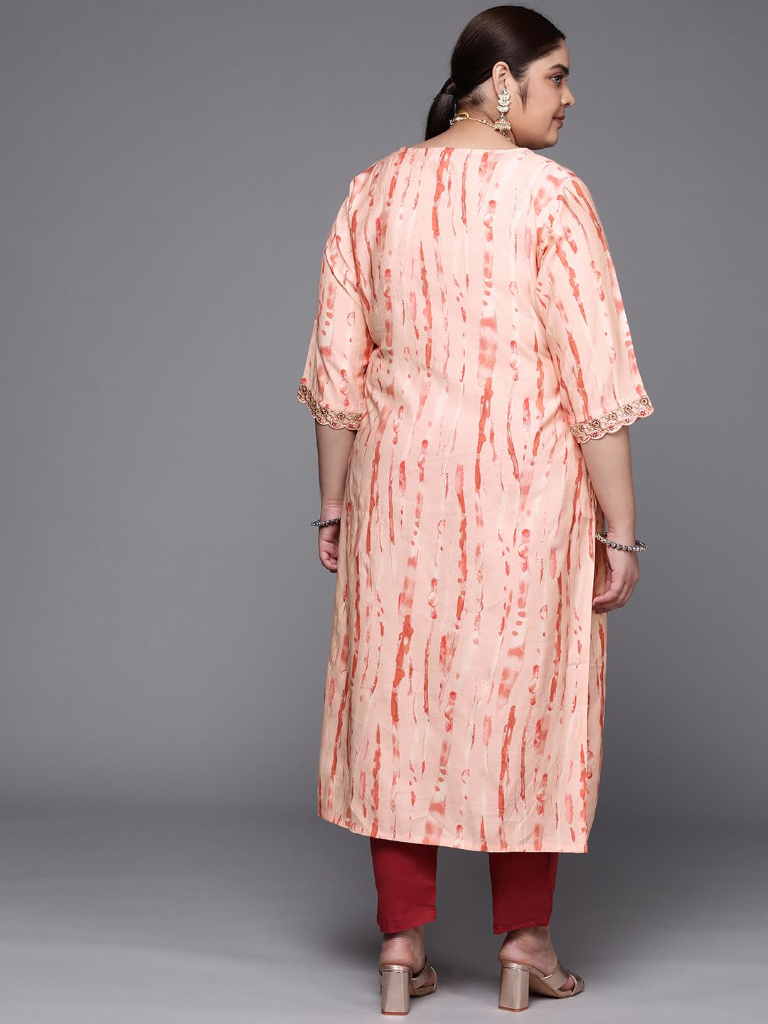 Extra Love By Libas Women'S Silk Straight Kurta (25230_Peach_4Xl)