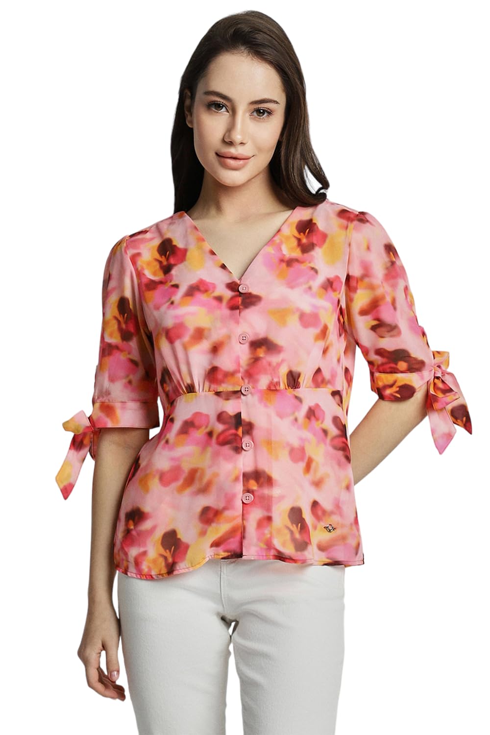 Allen Solly Women Regular Fit Printed Casual V Neck Top