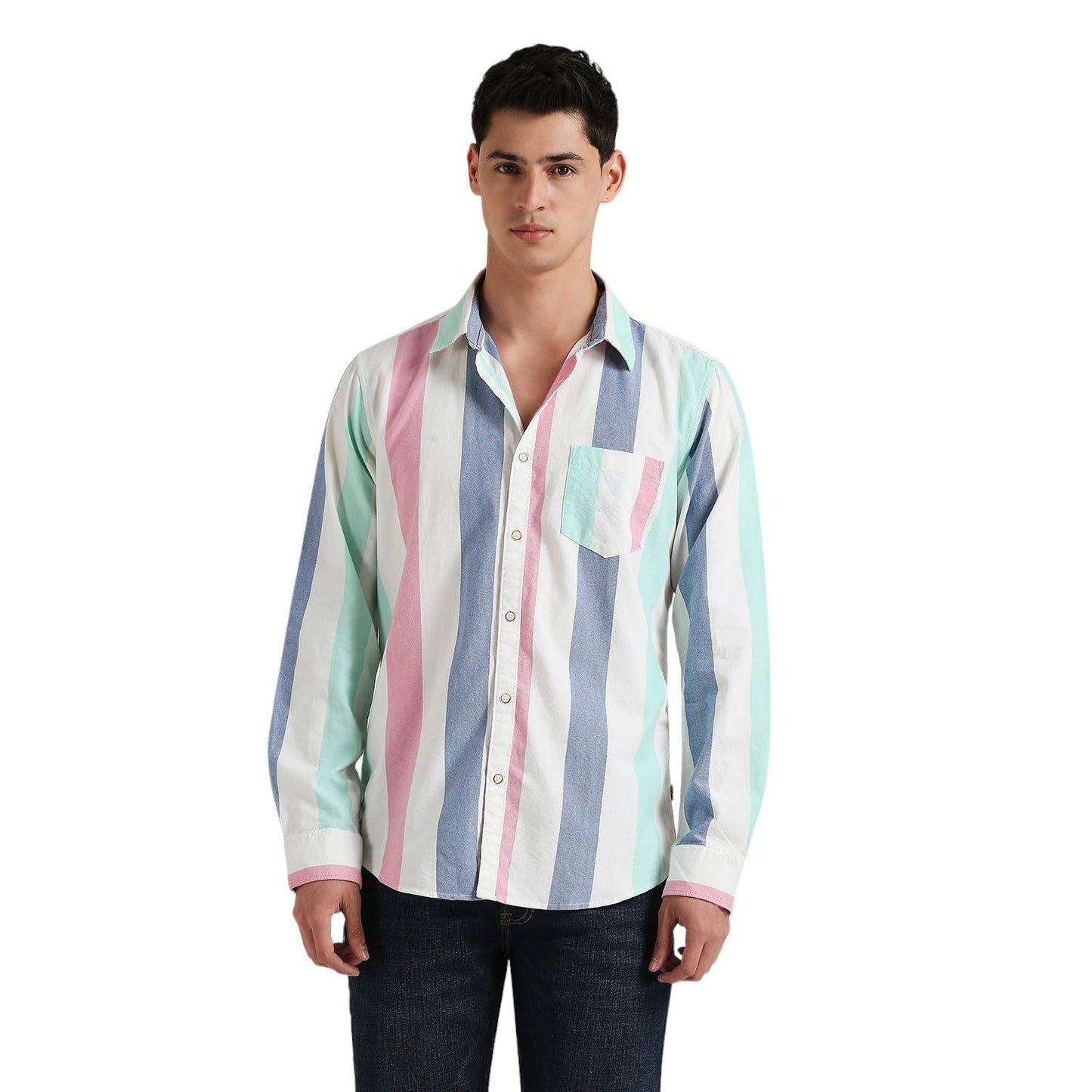 Pepe Jeans MenS Striped Regular Fit Shirt (Pm308611_White