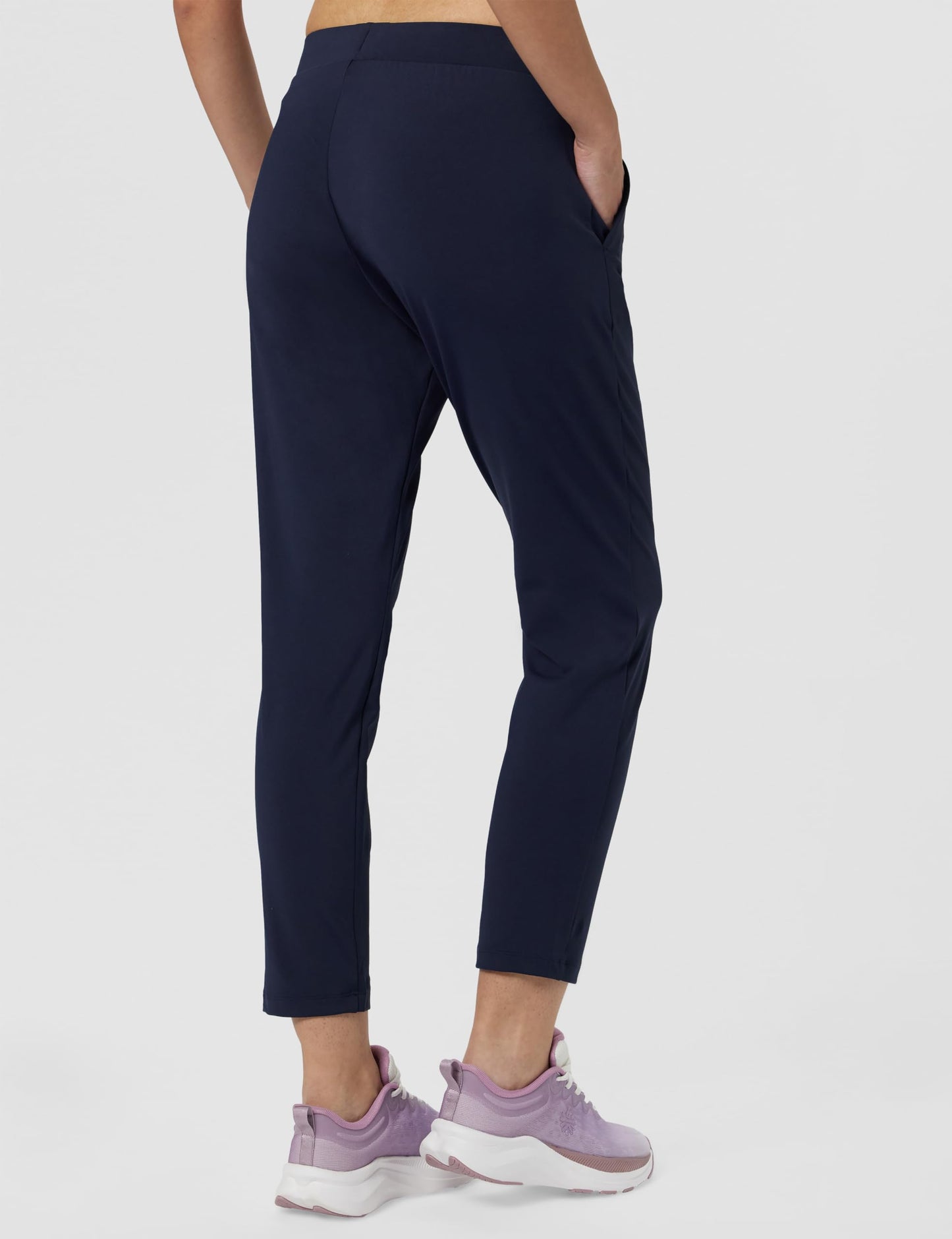 Enamor Athleisure Womens Mid Rise Relaxed Fit 7/8 Length Quick Dry 4 Way Stretch Antimicrobial Smart Active Travel Pants - E068-