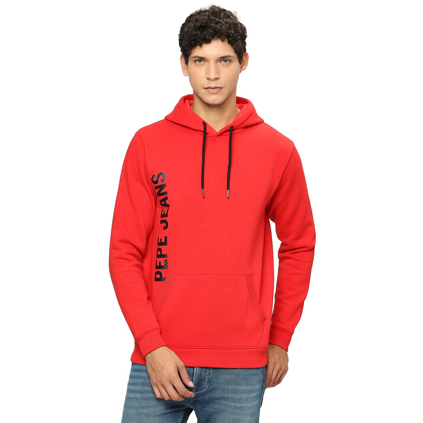 Pepe Jeans MenS Cotton Blend Hooded Neck Sweatshirt (Pm582632_Red_Classic