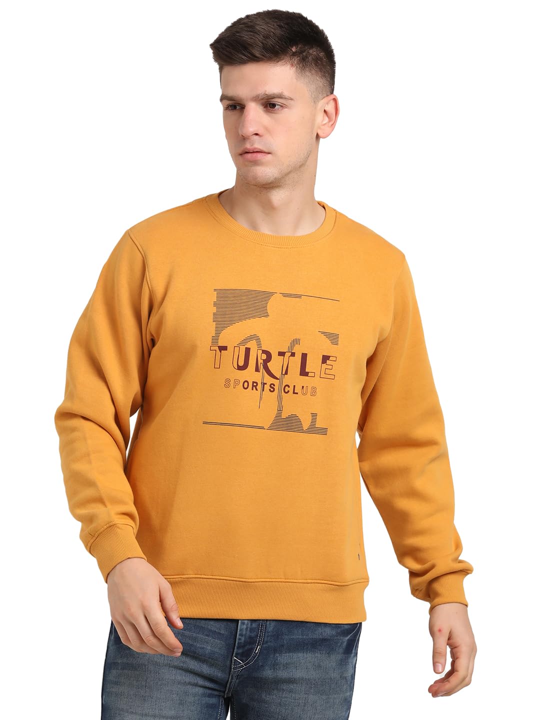 Turtle Men Cotton Stretch Slim Fit Full Sleeve Mustard Sweatshirt