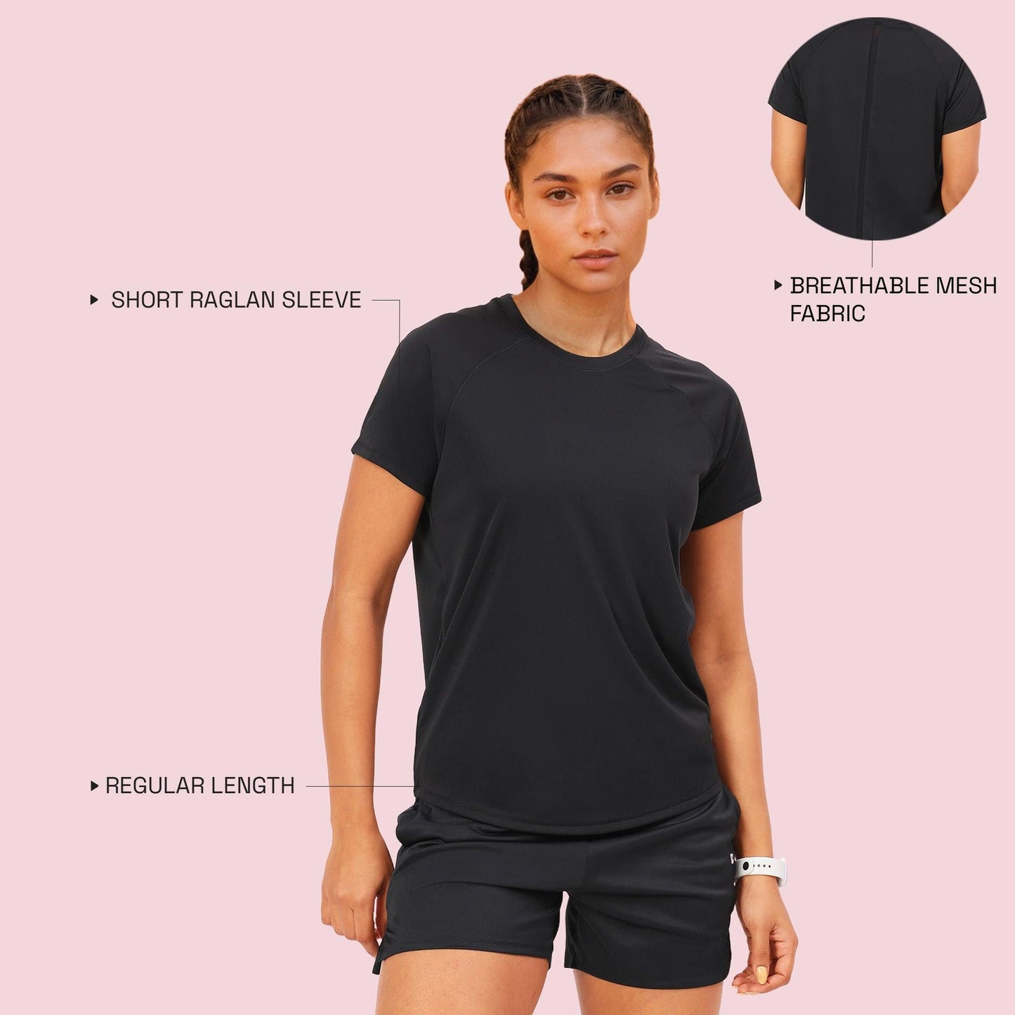 Enamor Womens Solid Relaxed Fit T-Shirt (A314_Jet Black