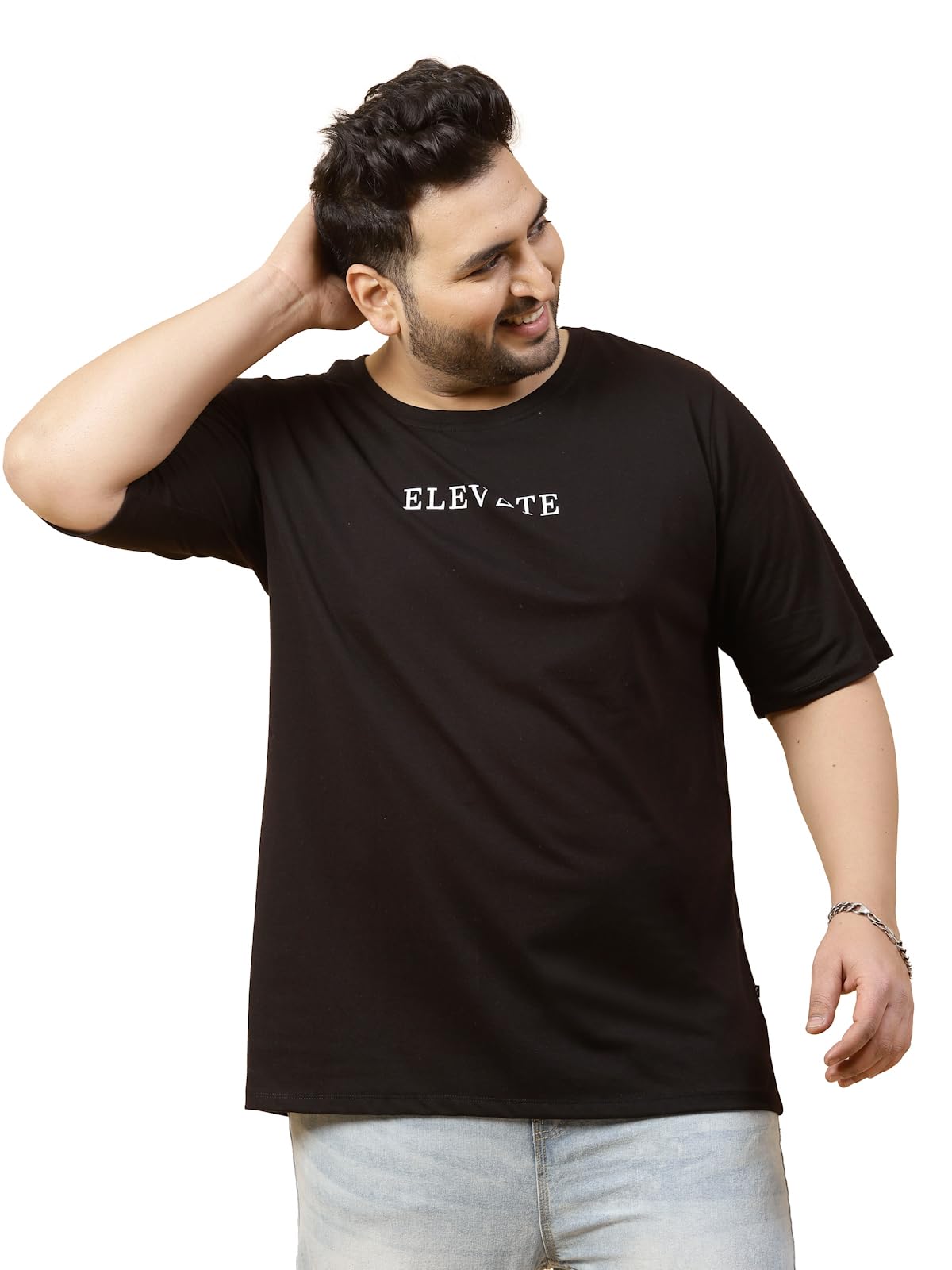 Rigo Printed Oversized T-Shirts for Men | Plus Size Oversized Tees for Men | Drop Shoulder T-Shirt for Men Black