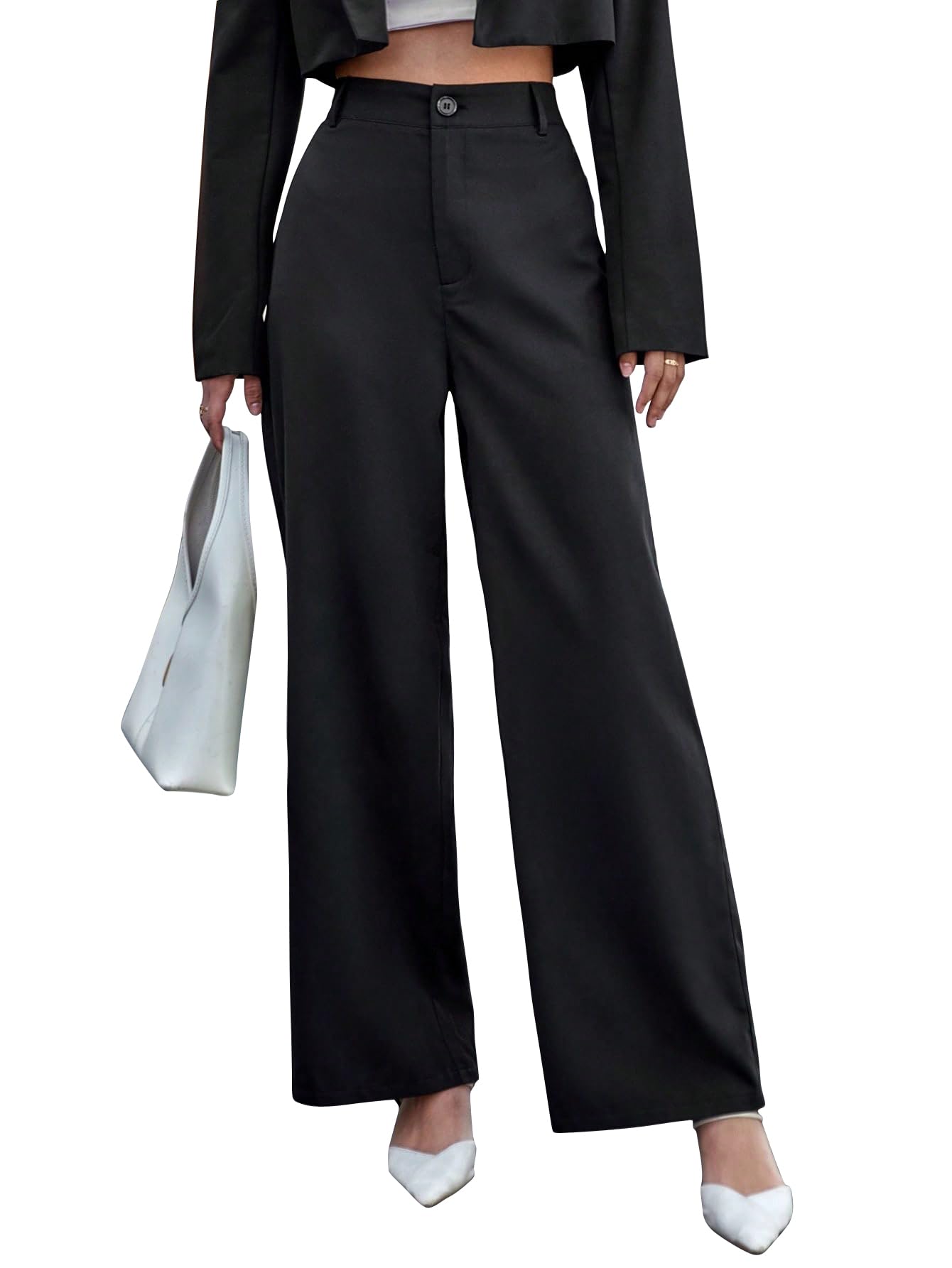 Toochki Straight Pants Trousers for Women with High Waist, Formal dex Pant for Women Office Wear Black