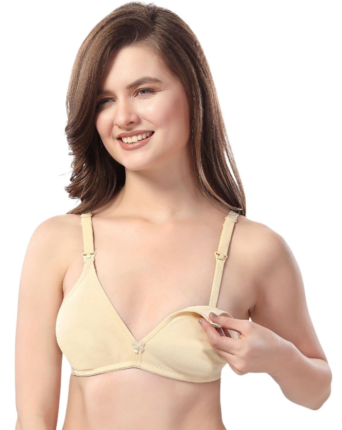 Fabme WomenS Cotton Non Padded Wire Free Seamless Bra Beige