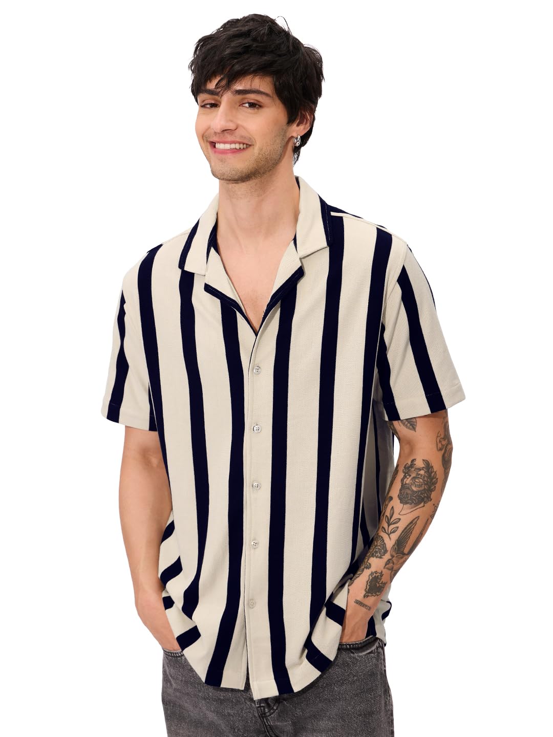 The Souled Store Eclipse Men and Boys Long Sleeve Collared Neck Button Down Cotton Textured Shirts for Men