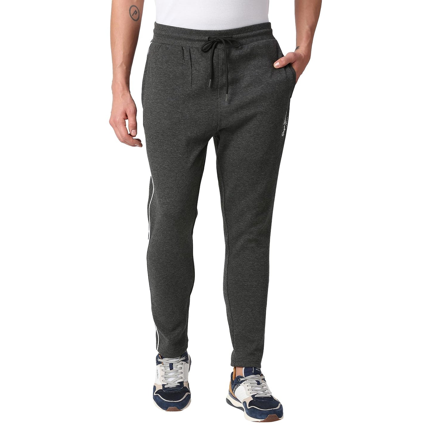 Pepe Jeans Men Mid Rise Joggers, Grey, Small