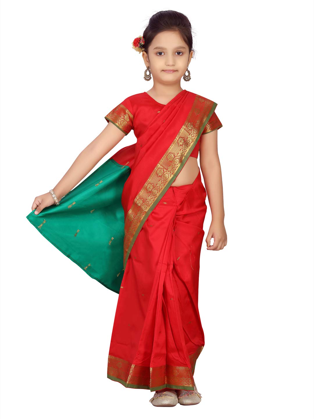 Aarika silk Girls Red Colour Saree