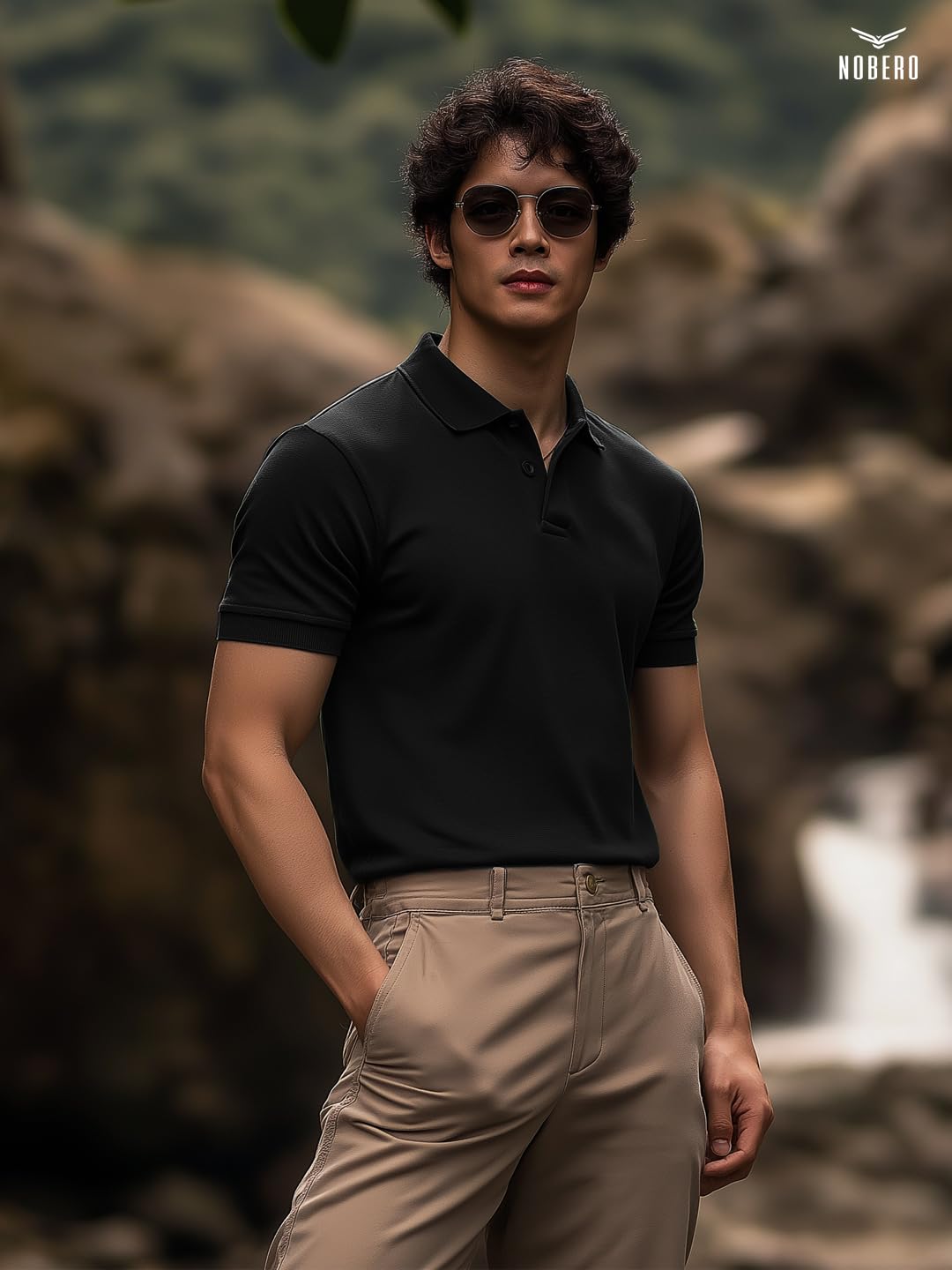 Nobero MenS Solid Regular Fit Polo Shirt (1M-Twpo-R0002-Bl_Black / Latte
