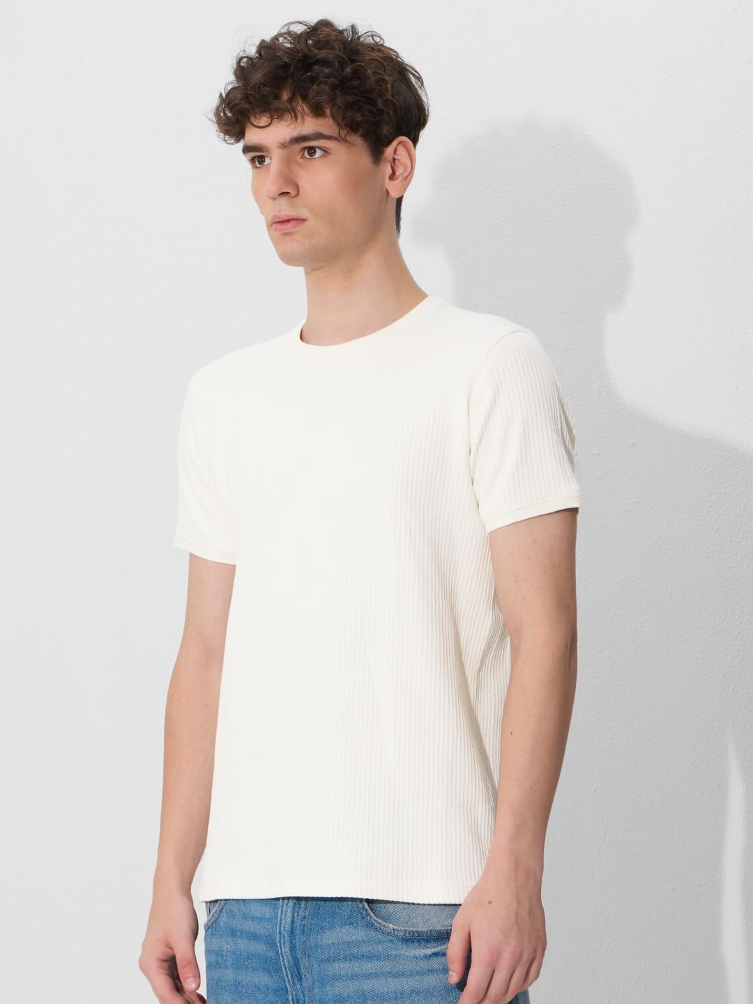 The Souled Store Korean T-Shirt: White Men and Boys Short Sleeves Round Neck Regular Fit Cotton T-Shirts