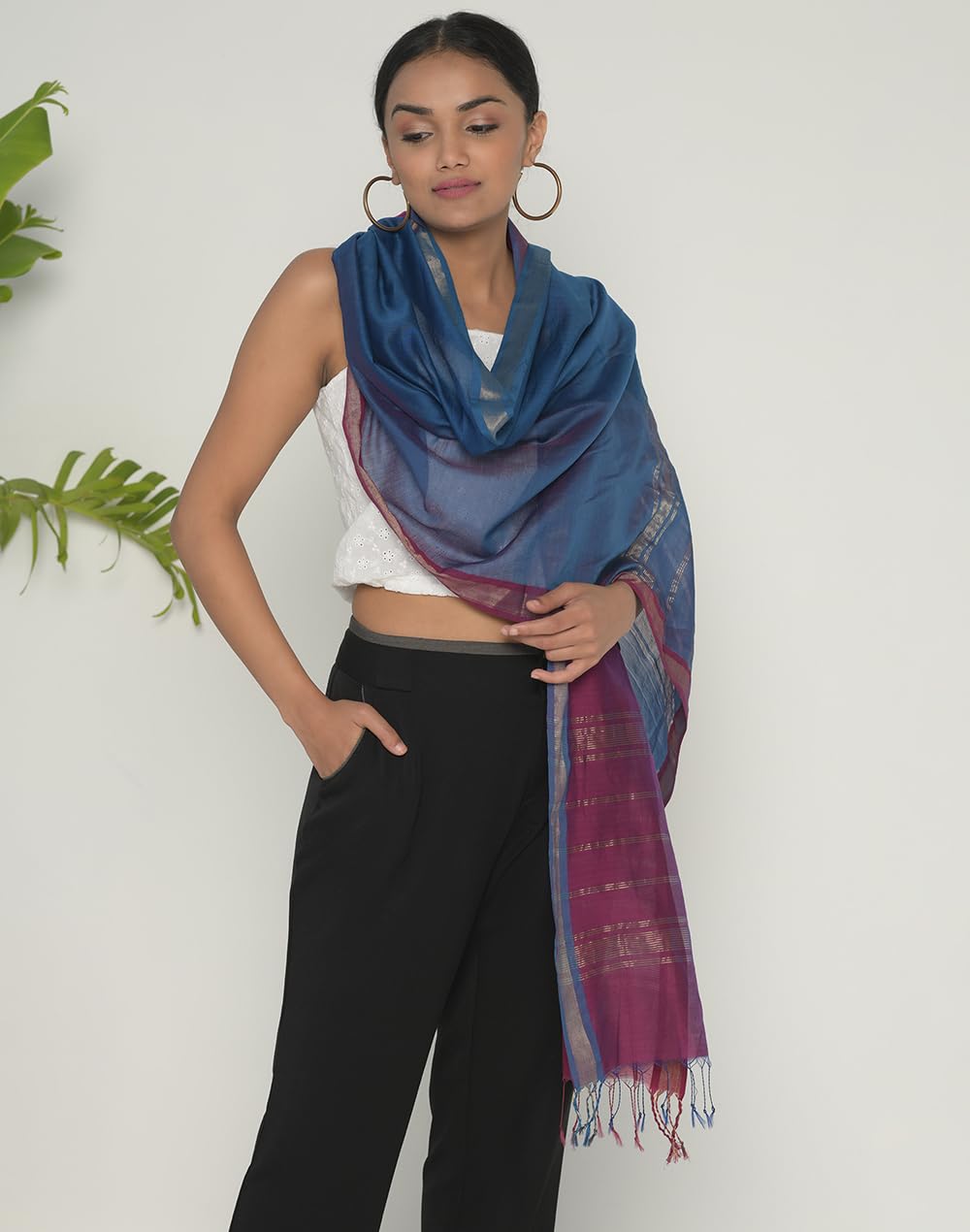 Fabindia Cotton Silk Maheshwari Stole | Regular | 1 Stole | Celebration | Woven | Free Size | 2029762VIOLET