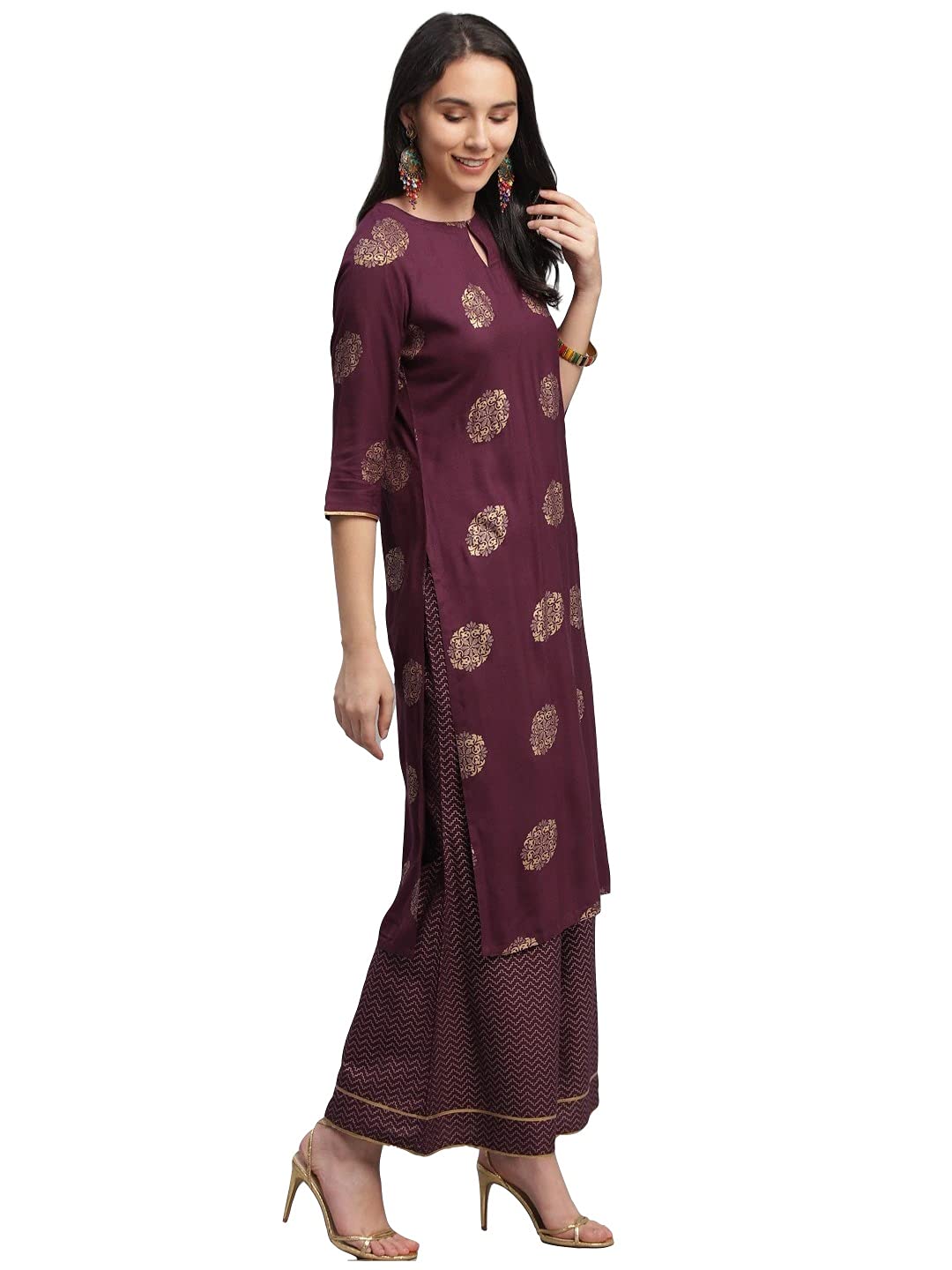 GoSriKiWomen's Rayon Straight Kurta with Palazzos & Dupatta (Ayesha)