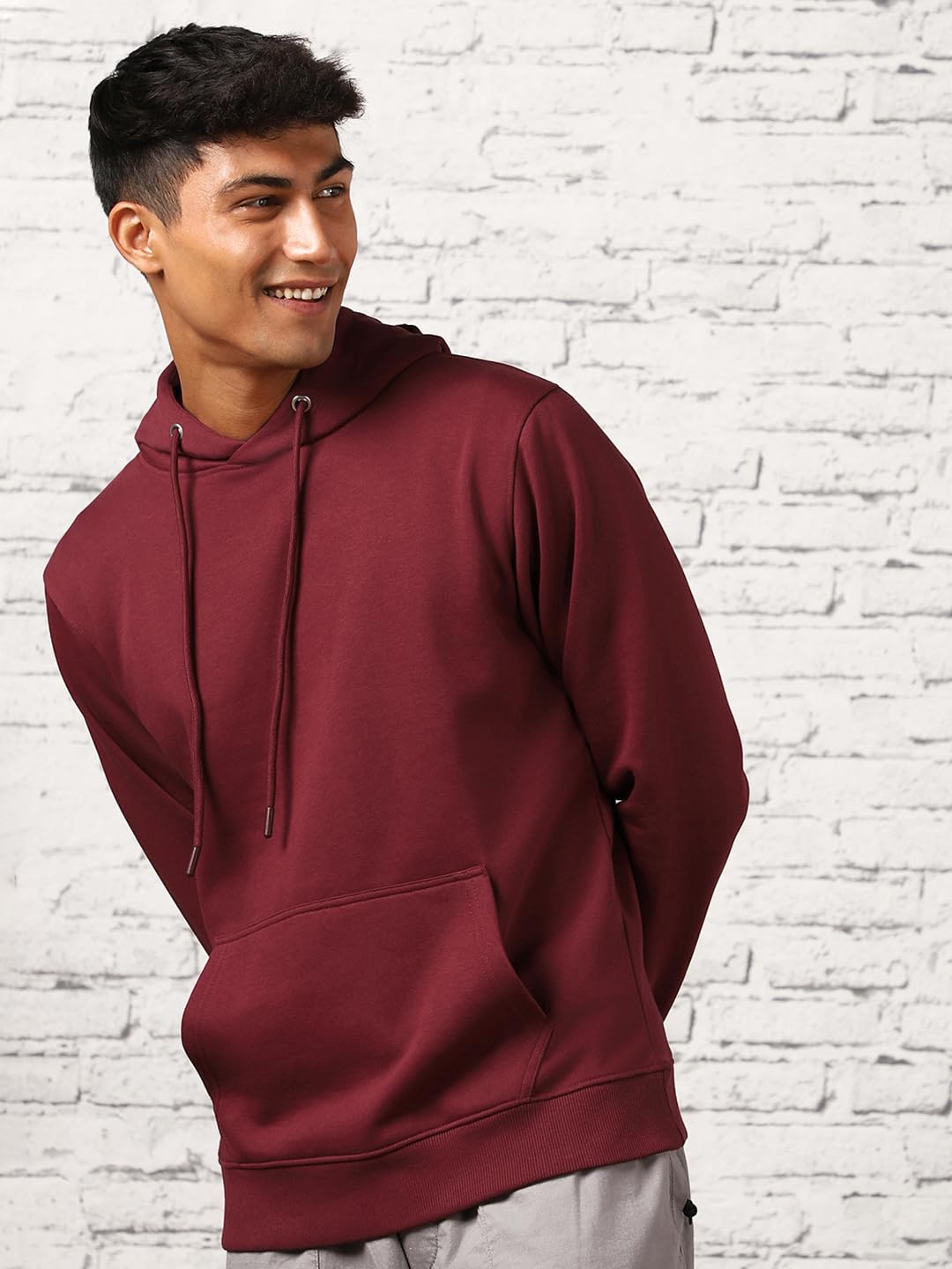Nobero Elegant Unisex Maroon Cotton Solid Plain Hoody Sports Winter Gym Workout Running Travel Trekking Hooded Sweatshirts And H