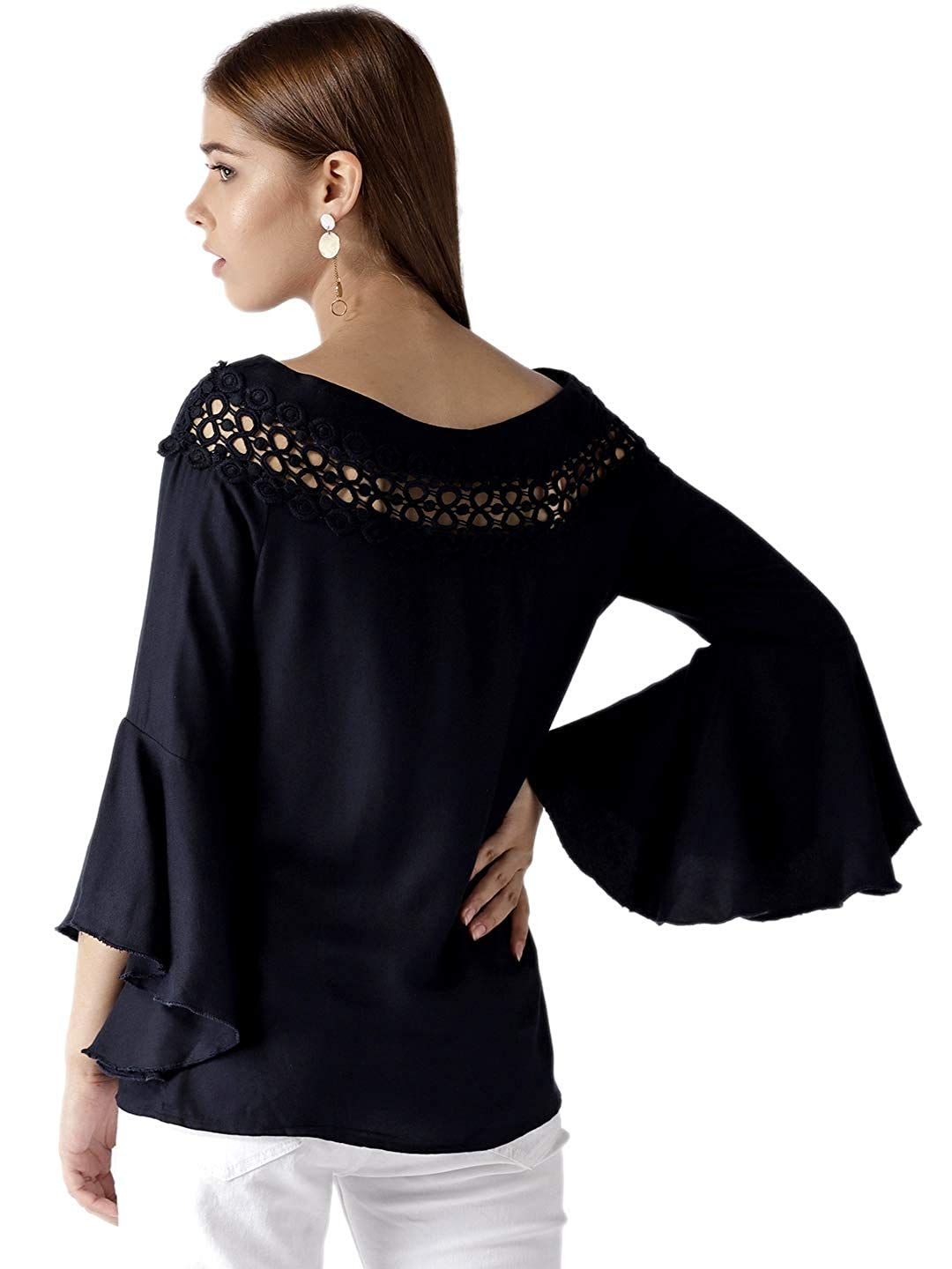 Style Quotient Women Solid Navy Viscose Rayon Smart Casual top