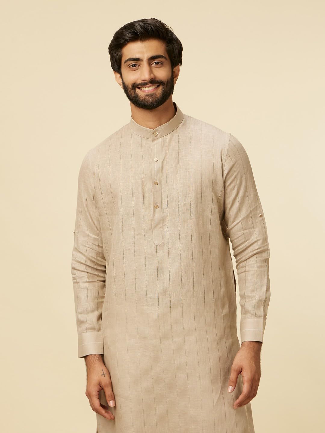 Manyavar Walnut Linen Plain Kurtas