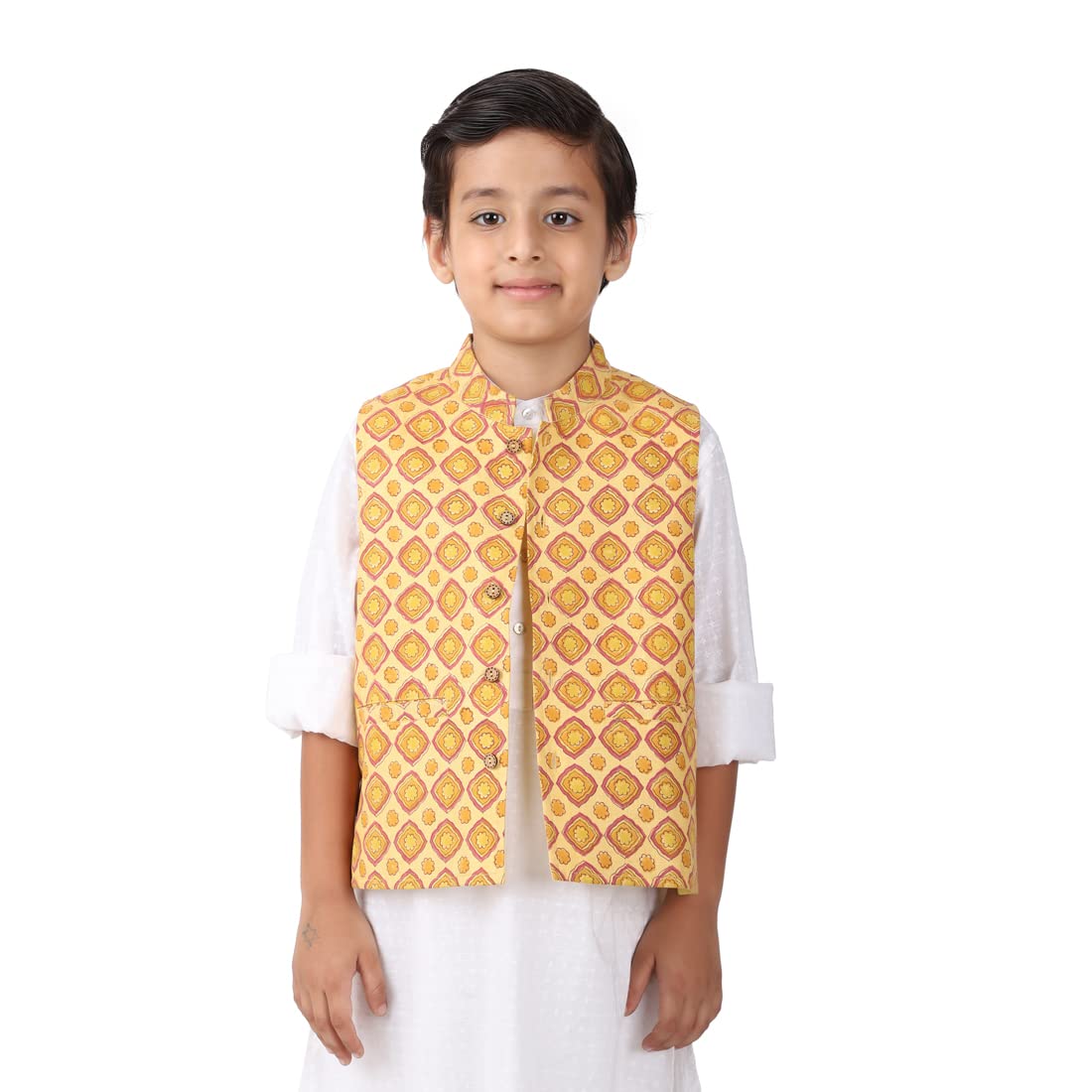 Fabindia Kids Printed Nehru Jacket Silk_2-3Y