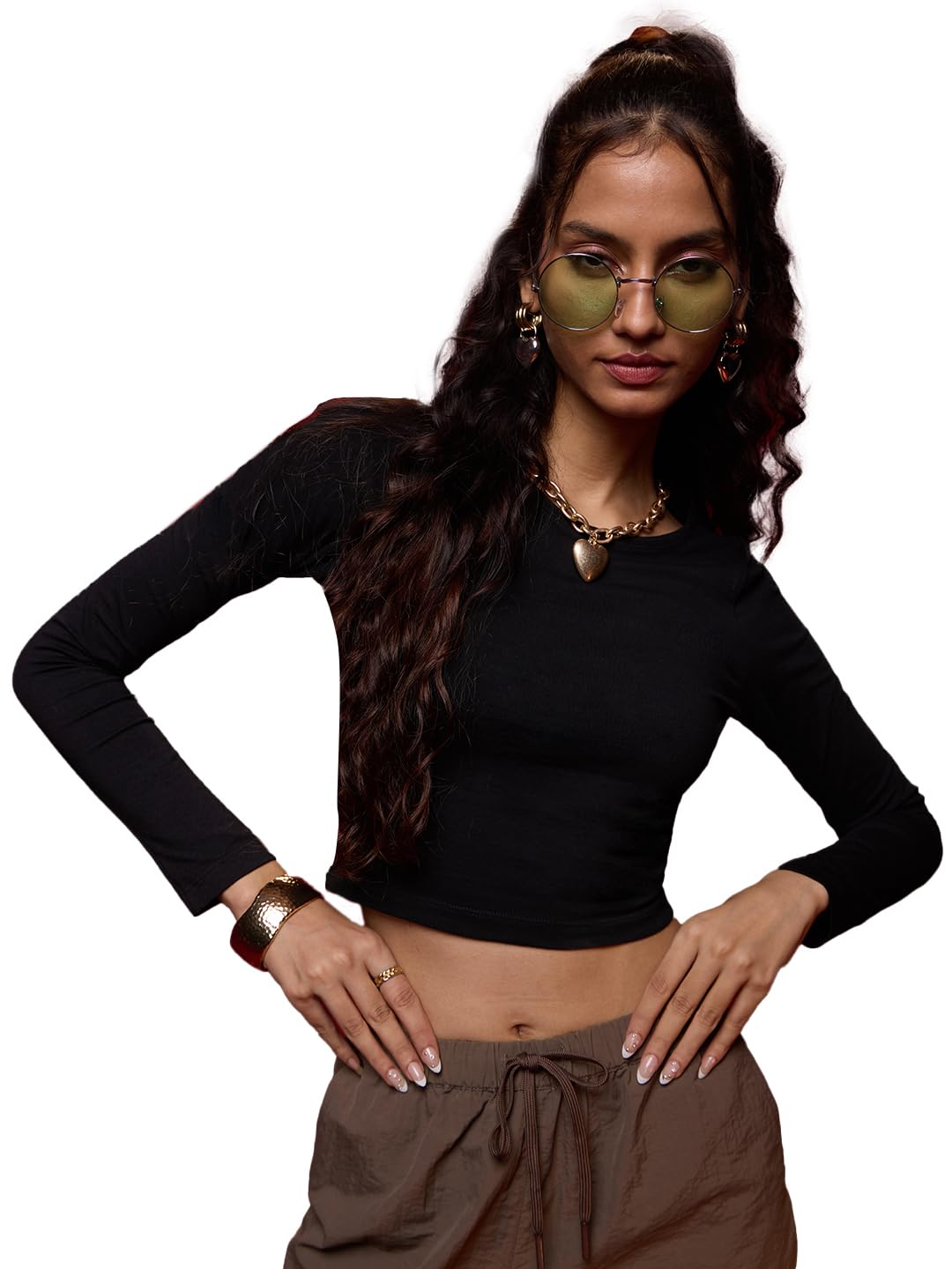 The Souled Store Solids: Black (Cropped Fit) Women Cropped Tops