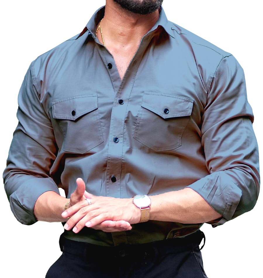 CB-COLEBROOK Mens Regular Fit Fancy Double Pocket Utility Casual Shirt for Men Full Sleeves Stylish Shirt - Cargo (Previously G