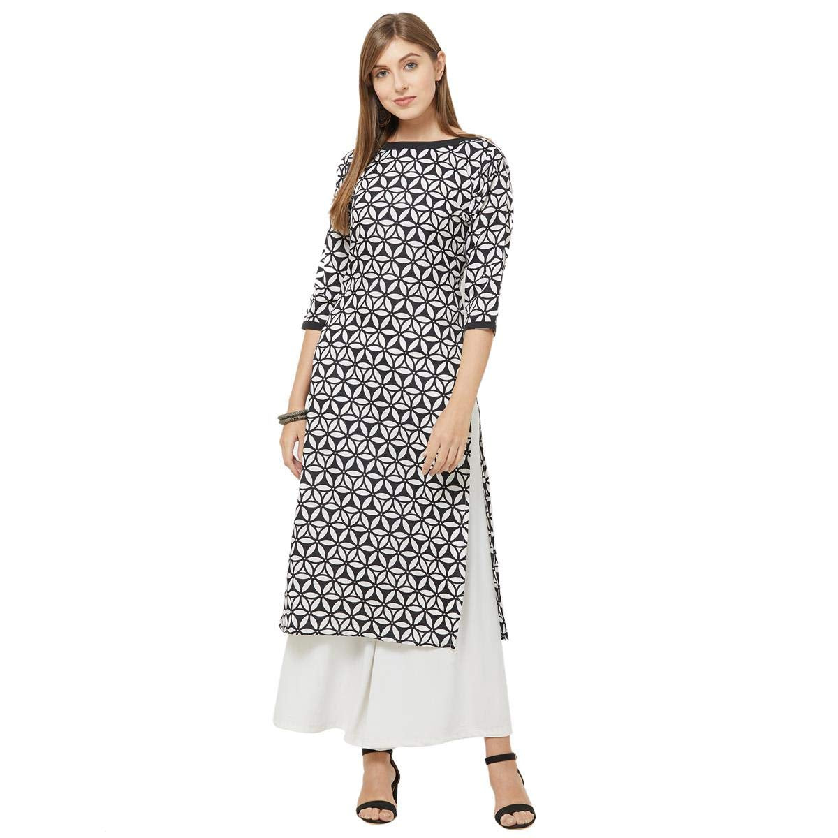 ANNI DESIGNER Women's Multi-Coloured Crepe Straight Calf Length Ethnic Printed Kurti(Pack of 2)(KURTI-COMBO-204_S_1-Multi-Colour