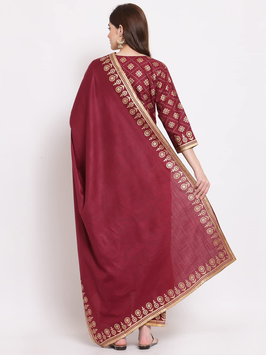 ANNI DESIGNER Women's Straight Cotton Kurta with Palazzo & Dupatta (KPZD-COT-10001-NEW-BLACK)