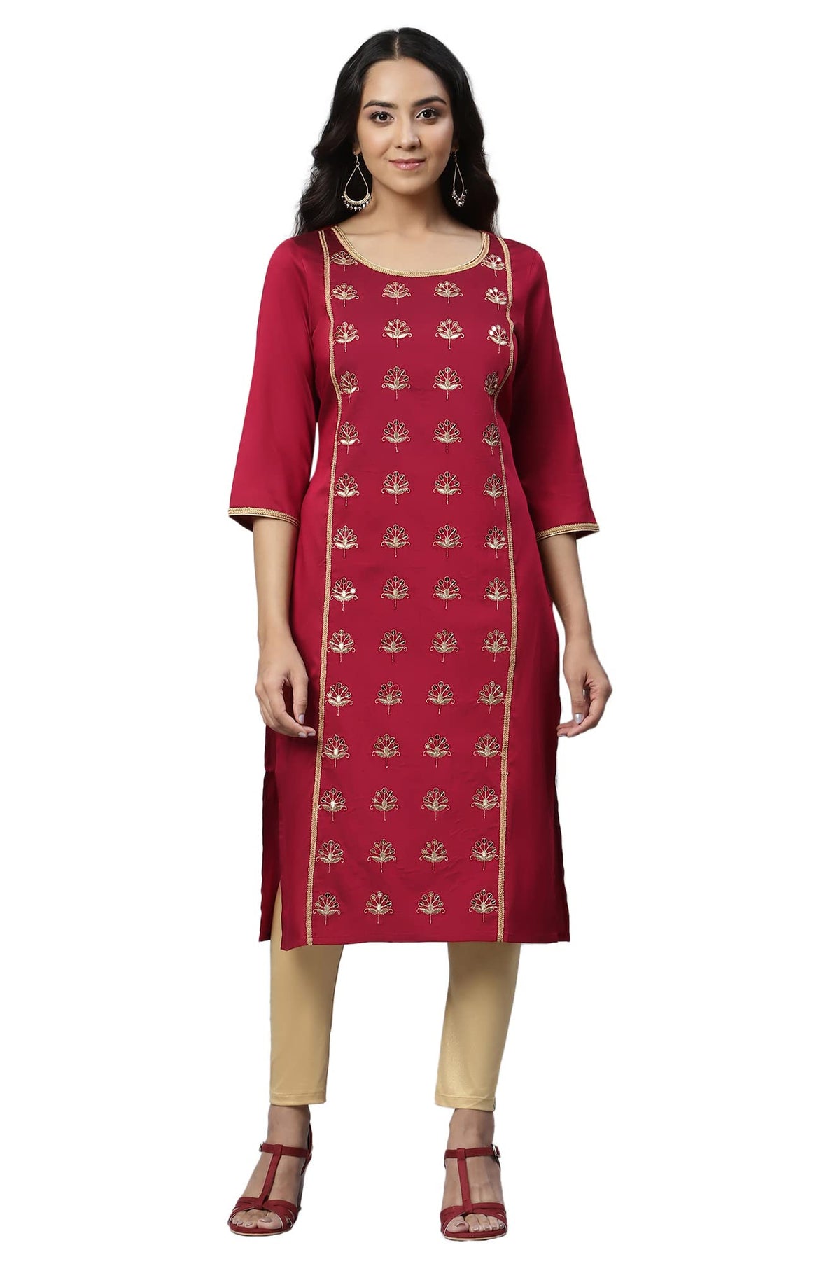 Aurelia Women Viscose Blend Straight Fit Solid Straight Kurta