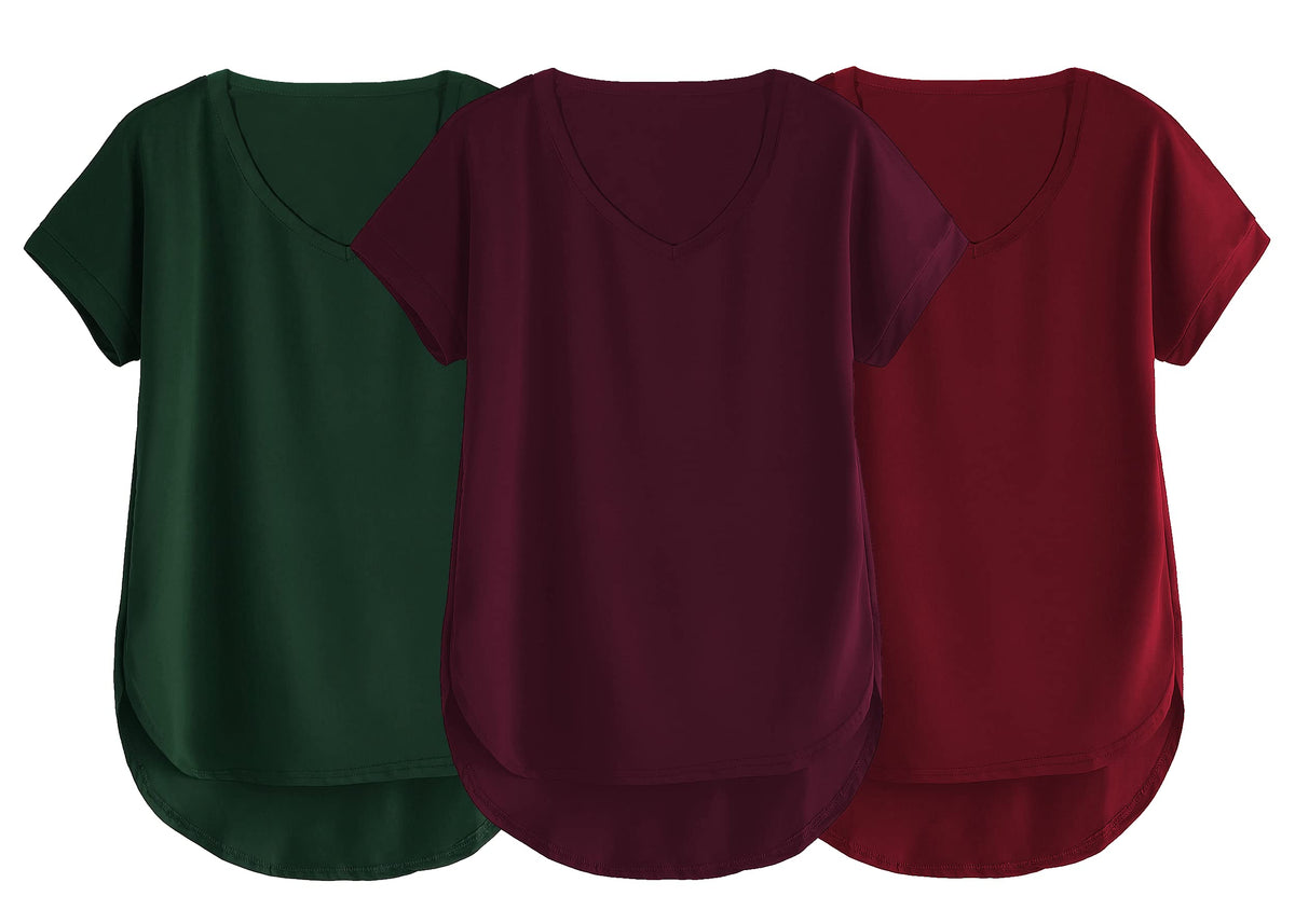 Fabricorn Combo Of Three Plain Maroon, Bottle Green And Wine V-Neck Up And Down Cotton Tshirt For Women (Maroon, Bottle Green, W