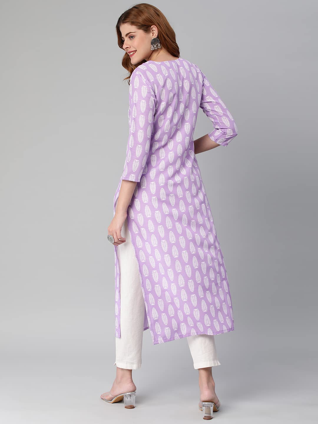 GoSriKi Women's Cotton Blend Printed Straight Chikankari Embroidered Kurta (Nal Purple-GS)